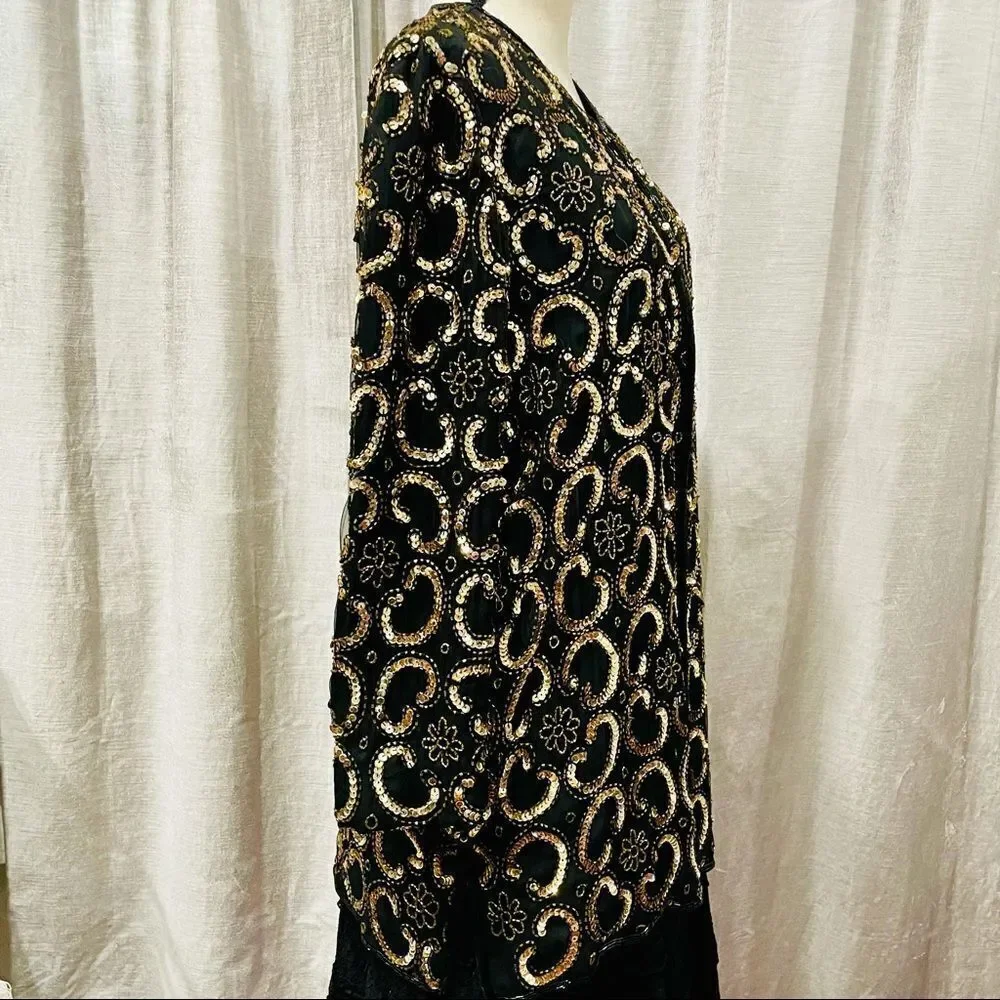 VINTAGE Gold Sequin Kimono Coat Lightweight